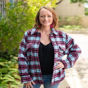 Fuchsia & Blue High Low Flannel Shacket Size L